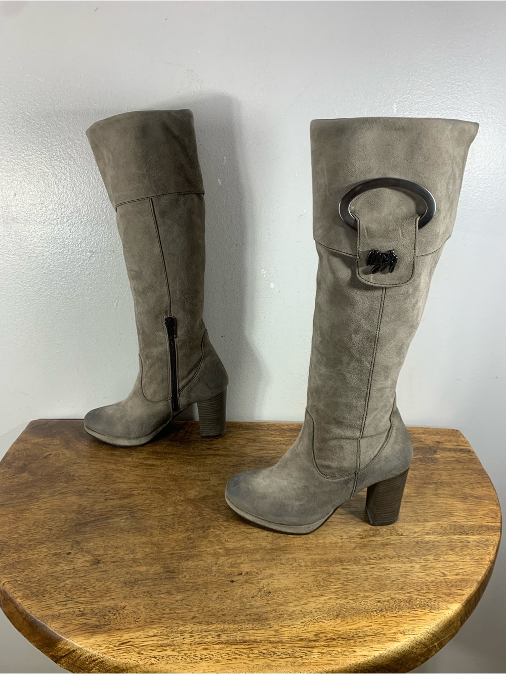 Miss sixty vintage taupe Suede knee high boots chunky heel Y2K - Picture 3 of 13